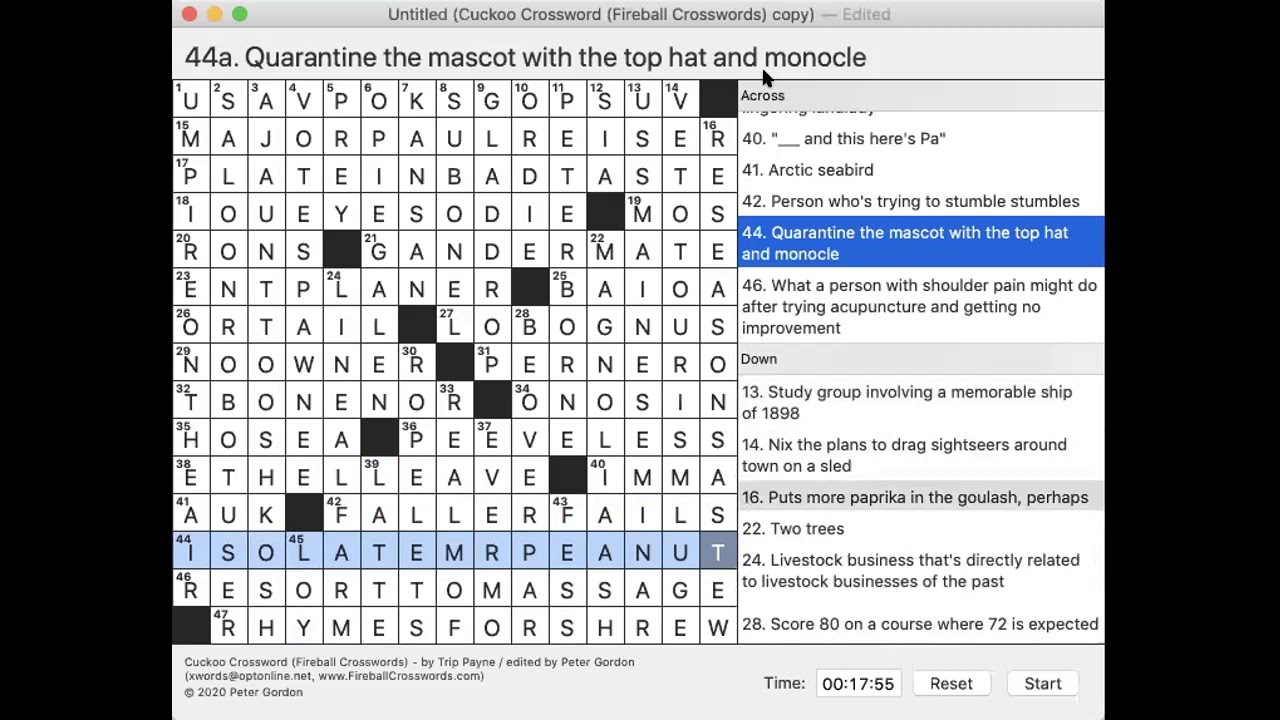Cuckoo Crossword By Trip Payne Fireball 14 4 1 20 YouTube