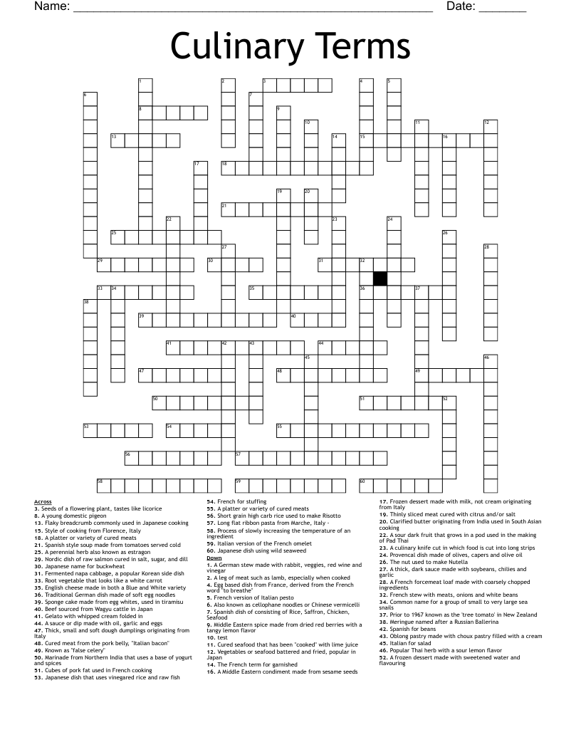 Culinary Terms Crossword WordMint