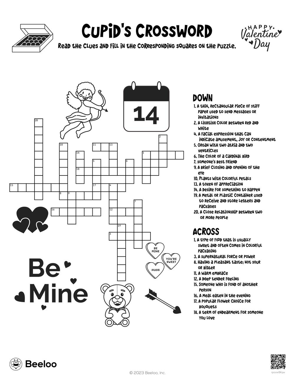 Cupid s Crossword Beeloo Printable Crafts And Activities For Kids Cupid s Crossword Beeloo Printable Crafts And Activities For Kids