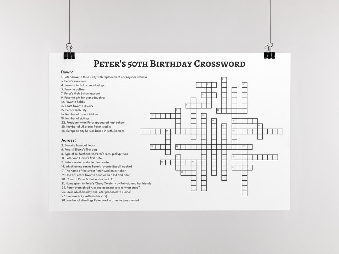 Custom Crossword Puzzle Large Format For 50th Birthday Party Idea Party Cross Word Word Game Lover Group Activity 60th Bday Activity Etsy UK Custom Crossword Puzzle Large Format For 50th Birthday Party Idea Party Cross Word Word Game Lover Group Activity 60th Bday Activity Etsy UK