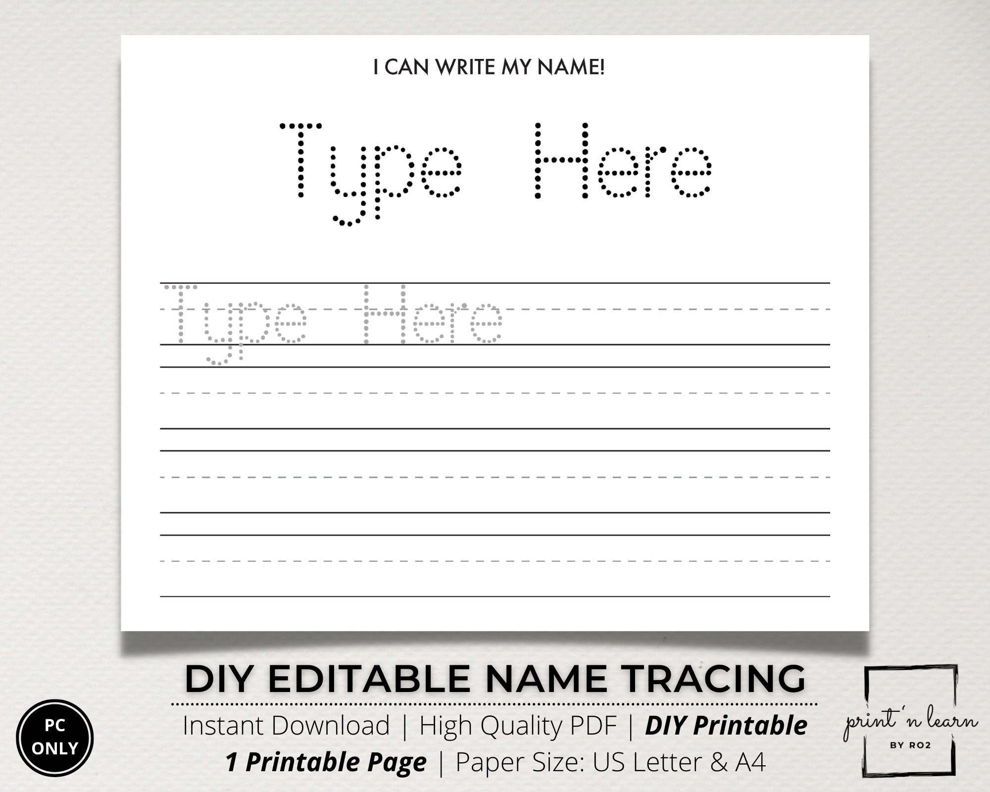 Custom Name Tracing Sheet Handwriting Practice Name Writing Name Worksheet Editable Name Tracing Name Trace Worksheet Printable DIY Etsy