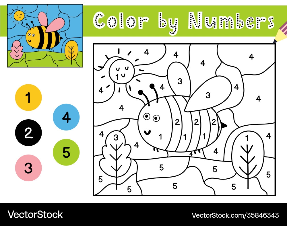 Cute Bee Color By Number Worksheet Royalty Free Vector Image Cute Bee Color By Number Worksheet Royalty Free Vector Image