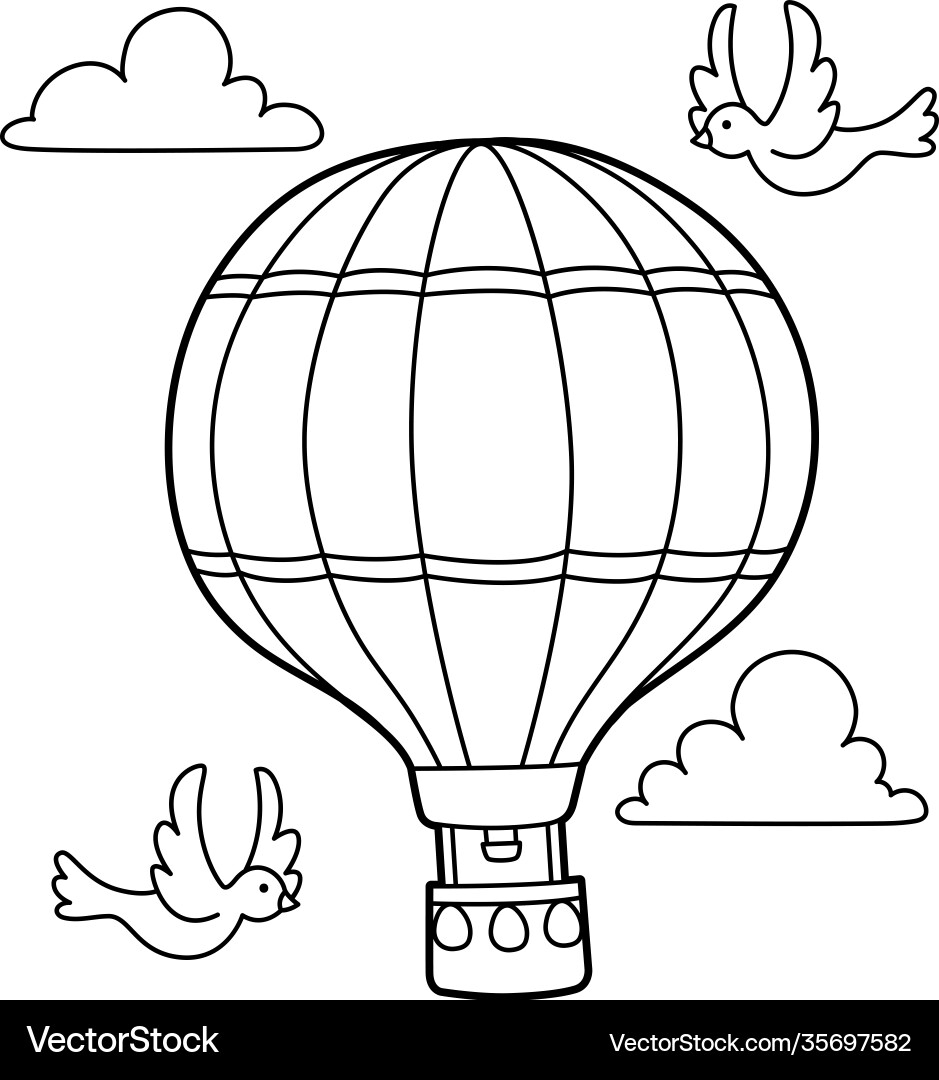 Cute Hot Air Balloon Coloring Page Royalty Free Vector Image