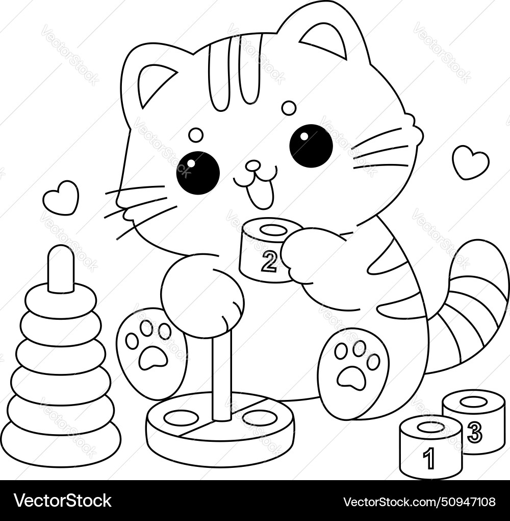 Cute Kitten Coloring Page Royalty Free Vector Image Cute Kitten Coloring Page Royalty Free Vector Image
