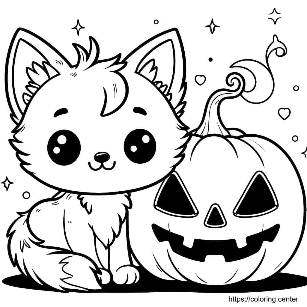 Cute Kitten Sitting Beside Spooky Pumpkin Halloween Themed Coloring Sheet Cute Kitten Sitting Beside Spooky Pumpkin Halloween Themed Coloring Sheet
