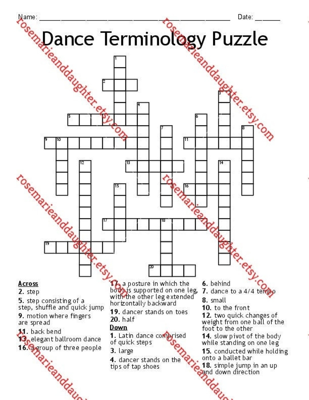 Dance Terminology Puzzle A Fun Crossword Puzzle With Answer Key Etsy Dance Terminology Puzzle A Fun Crossword Puzzle With Answer Key Etsy