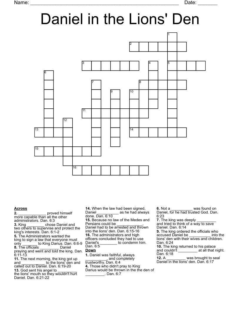Daniel In The Lions Den Crossword WordMint Daniel In The Lions Den Crossword WordMint