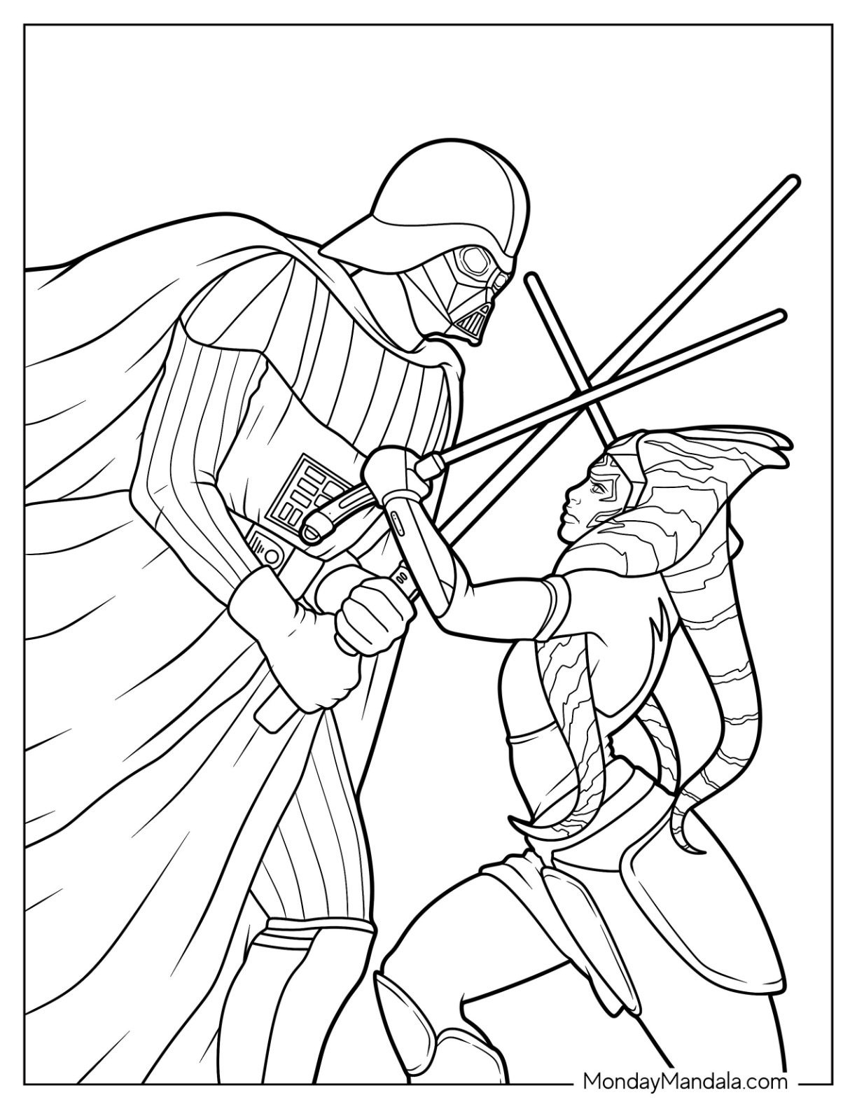 Darth Vader Fights Ahsoka Star Wars Coloring Pages Darth Vader Fights Ahsoka Star Wars Coloring Pages