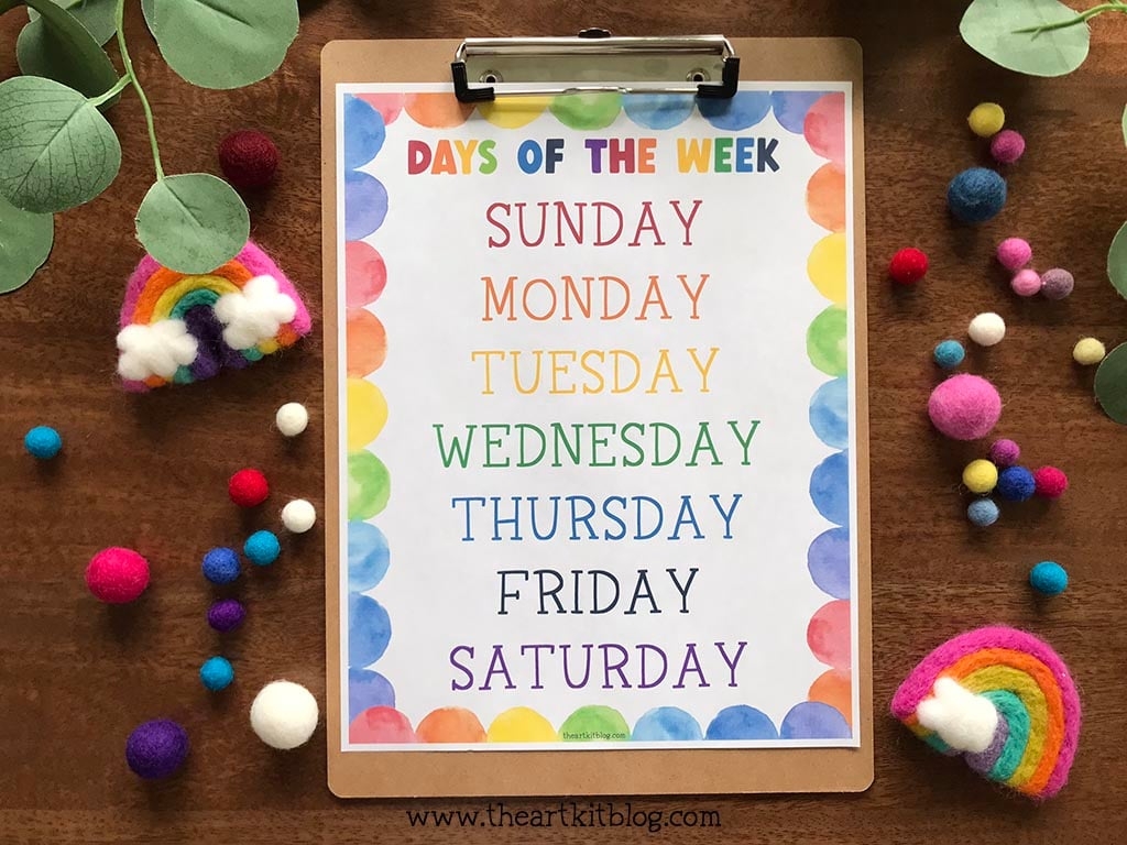 Days Of The Week Chart Rainbow Style FREE Printable Download The Art Kit Days Of The Week Chart Rainbow Style FREE Printable Download The Art Kit
