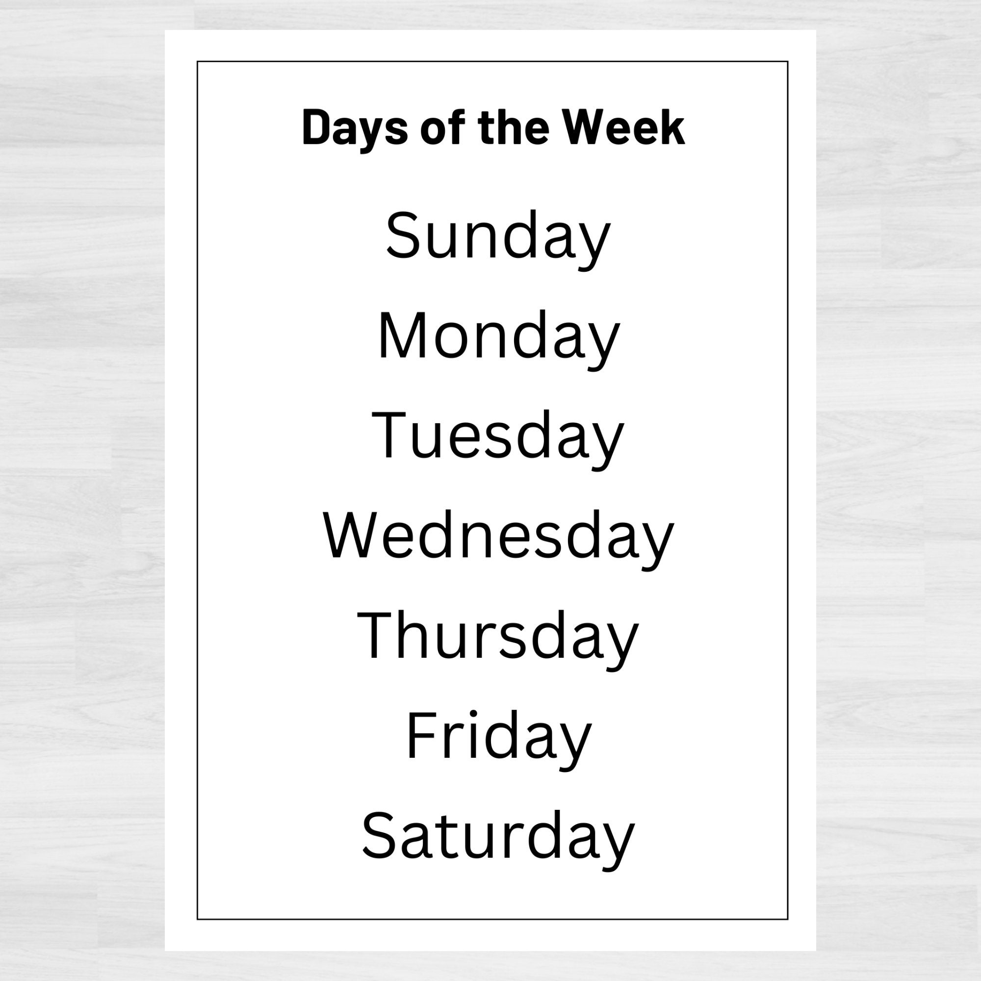 Days Of The Week Printable Chart Pre k Learning digital Download Etsy Days Of The Week Printable Chart Pre k Learning digital Download Etsy