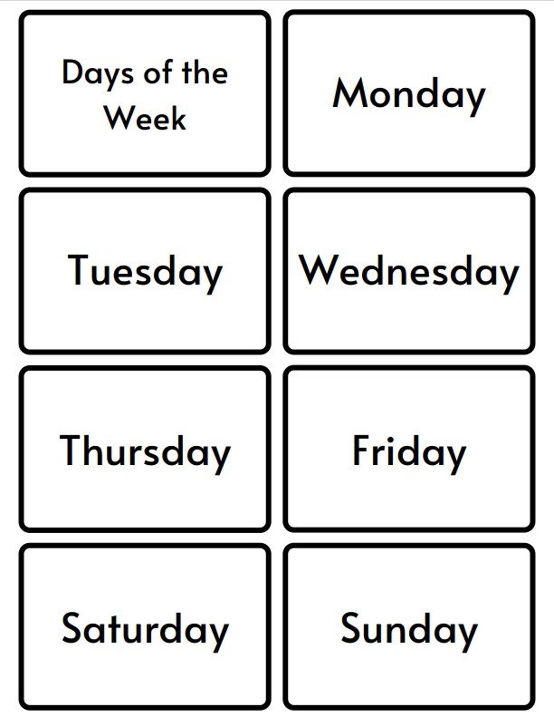 Days Of The Week Printable Flashcards Etsy Days Of The Week Printable Flashcards Etsy