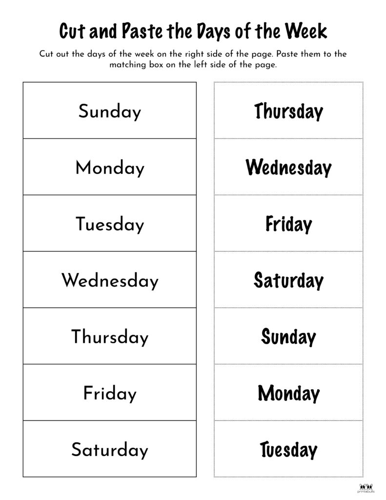 days of the week printables days of the week printables