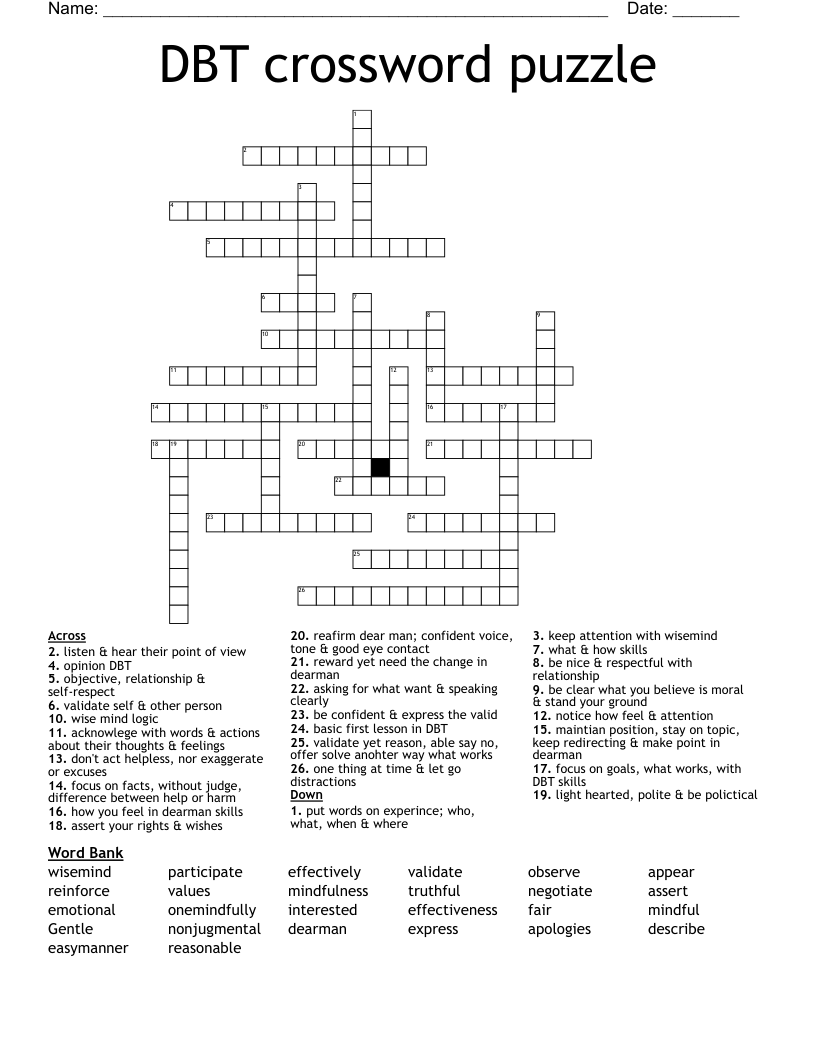 DBT Crossword Puzzle WordMint DBT Crossword Puzzle WordMint