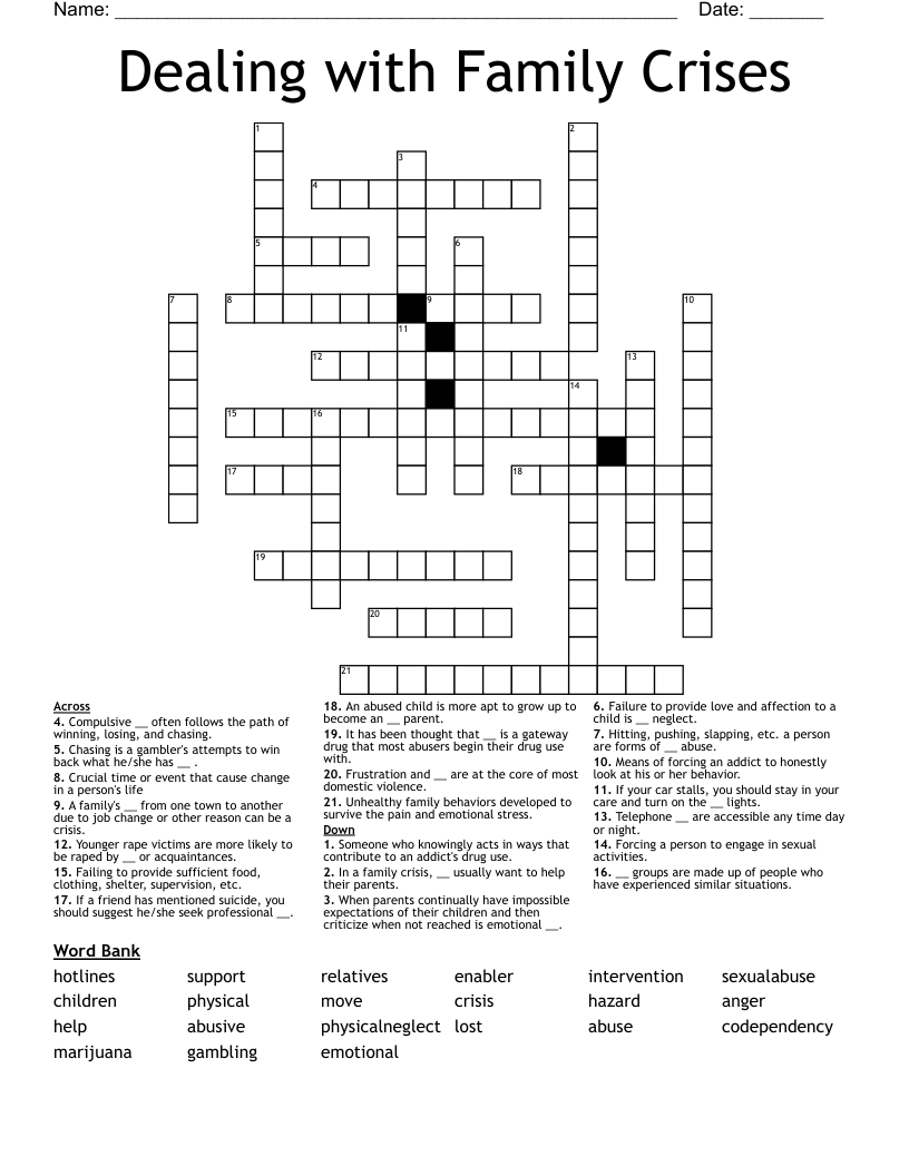 Dealing With Family Crises Crossword WordMint Dealing With Family Crises Crossword WordMint