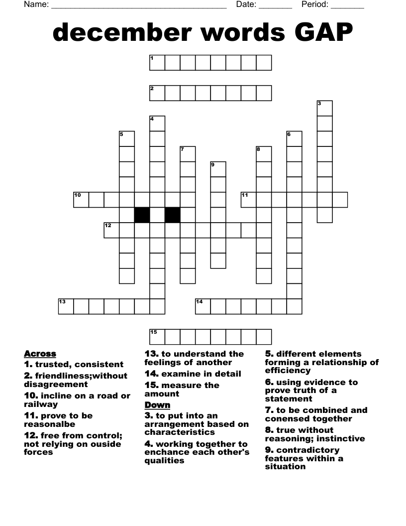 December Words GAP Crossword WordMint December Words GAP Crossword WordMint