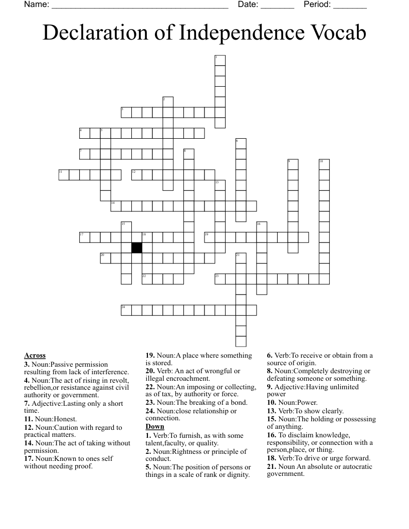 Declaration Of Independence Vocabulary Crossword WordMint Declaration Of Independence Vocabulary Crossword WordMint
