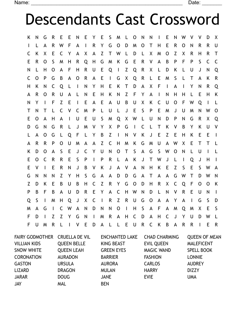 Descendants Word Search WordMint Descendants Word Search WordMint