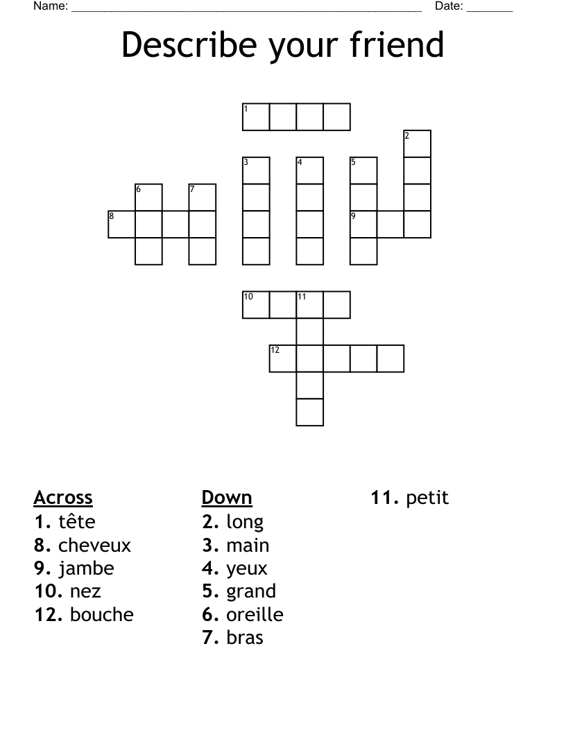 Describe Your Friend Crossword WordMint