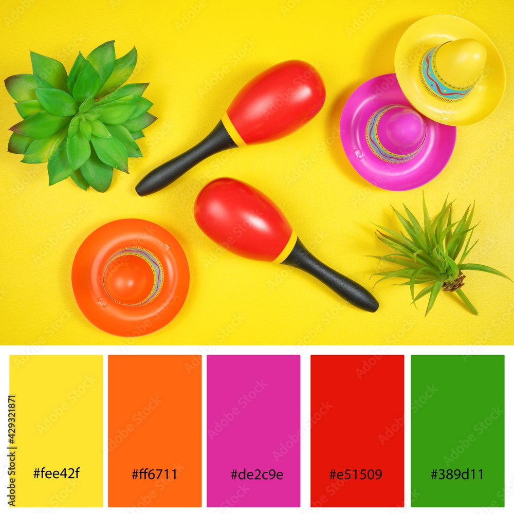 Designer Pack Color Palette Inspired By The Colors Of Cinco De Mayo Party Celebrations Designer Pack With Photograph And Swatches With Hex Codes References Stock Photo Adobe Stock