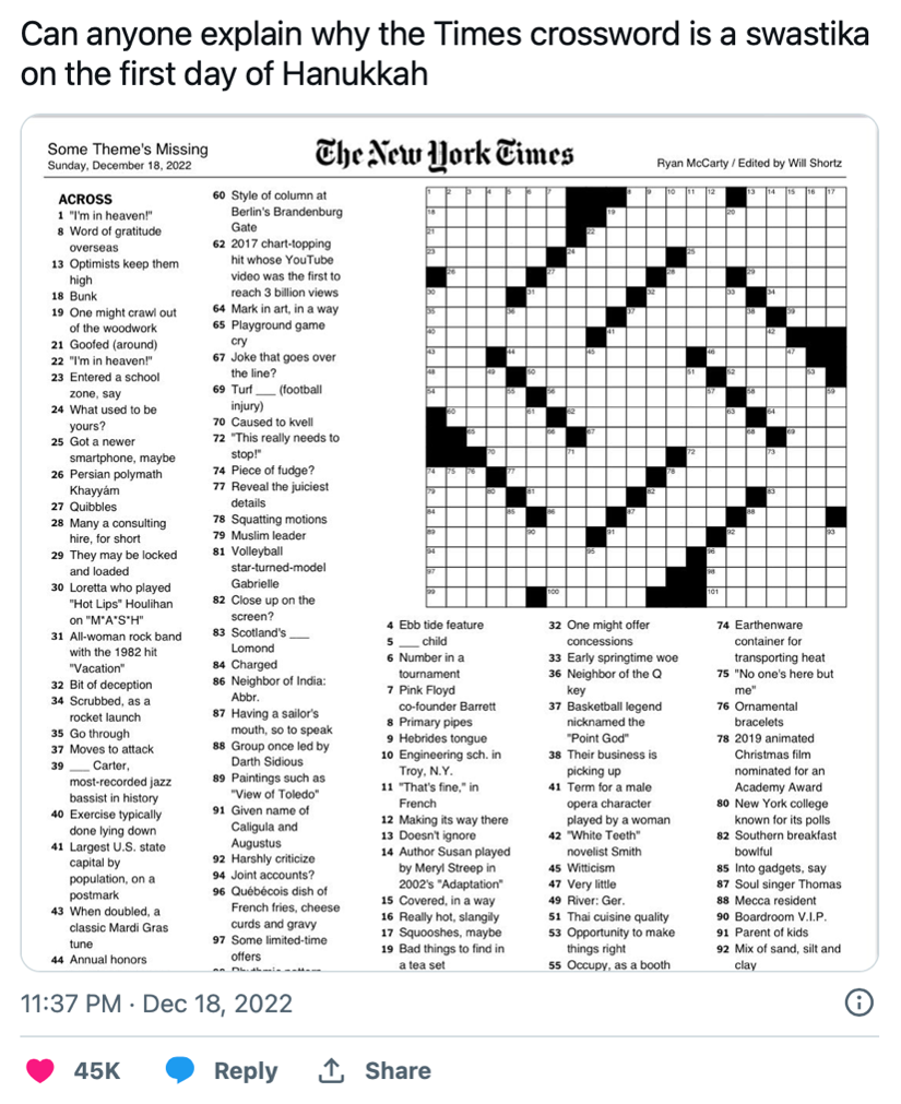 Did The New York Times Publish A swastika shaped Crossword Puzzle Black Dot Research Did The New York Times Publish A swastika shaped Crossword Puzzle Black Dot Research