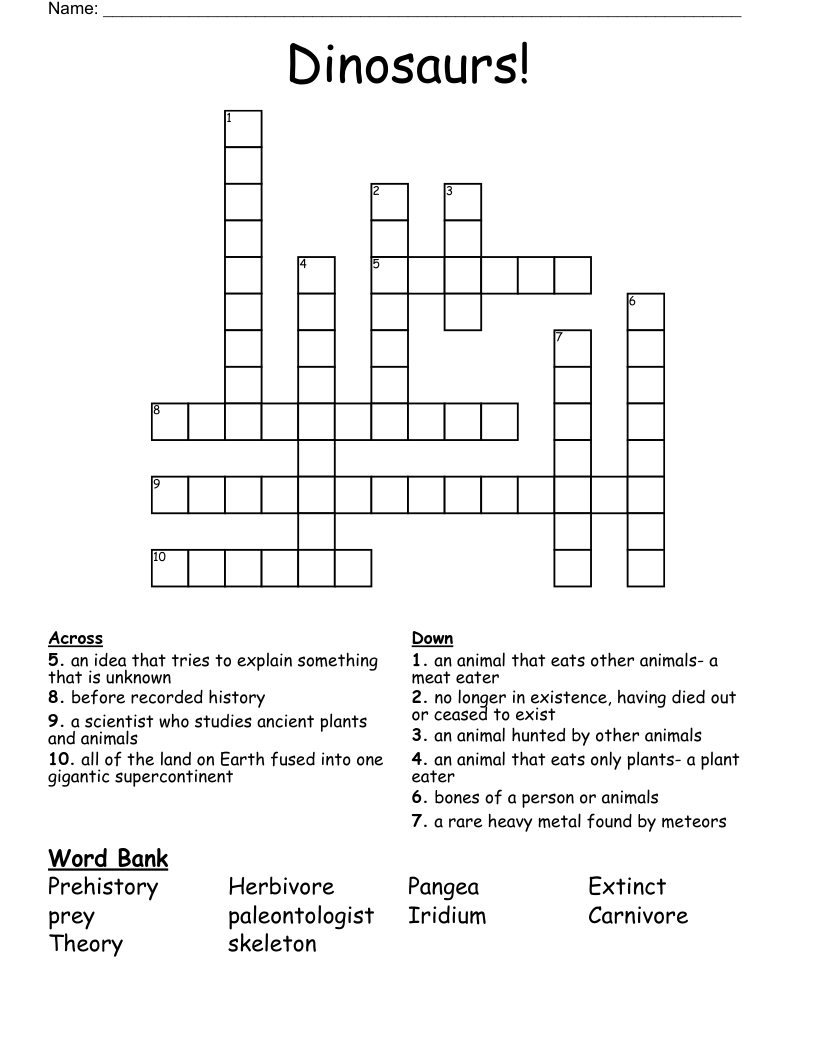 Dinosaurs Crossword WordMint Dinosaurs Crossword WordMint