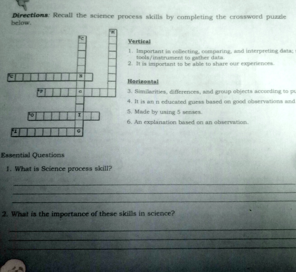 Directions Recall The Science Process Skills By Completing The Crossword Puzzle Below Vertical 1 Important In Directions Recall The Science Process Skills By Completing The Crossword Puzzle Below Vertical 1 Important In