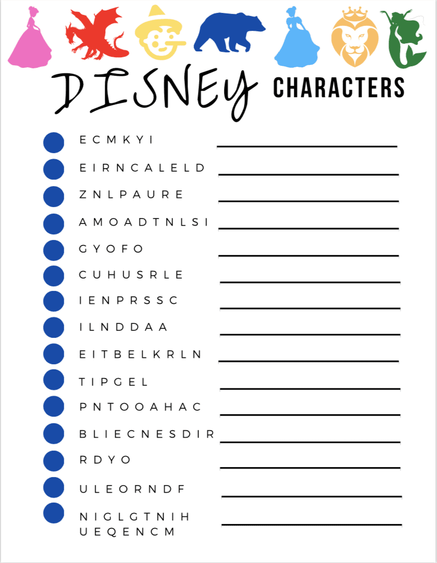 Disney Character Word Scramble Activity Pages Free Printable Disney Character Word Scramble Activity Pages Free Printable
