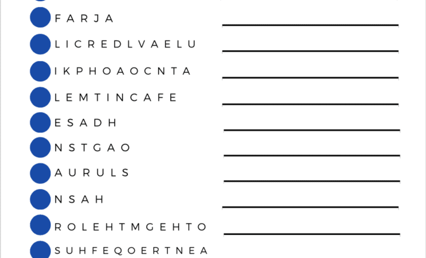 Word Scramble Free Printable