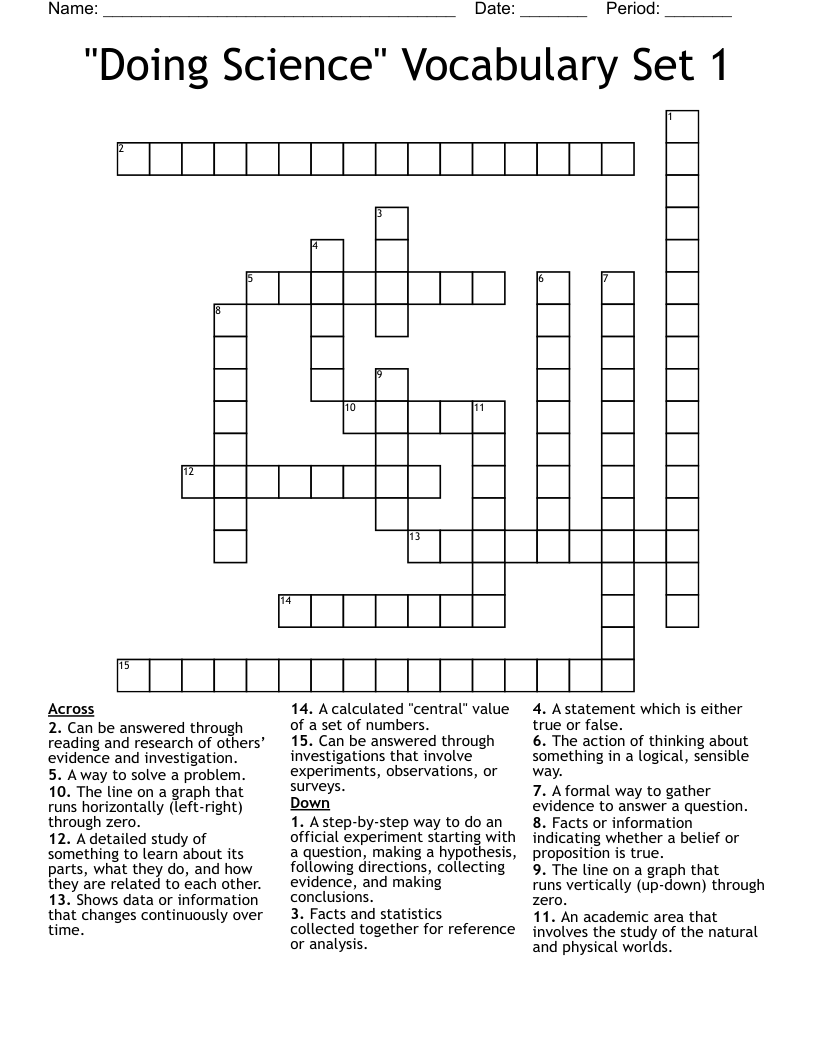 Doing Science Vocabulary Set 1 Crossword WordMint Doing Science Vocabulary Set 1 Crossword WordMint