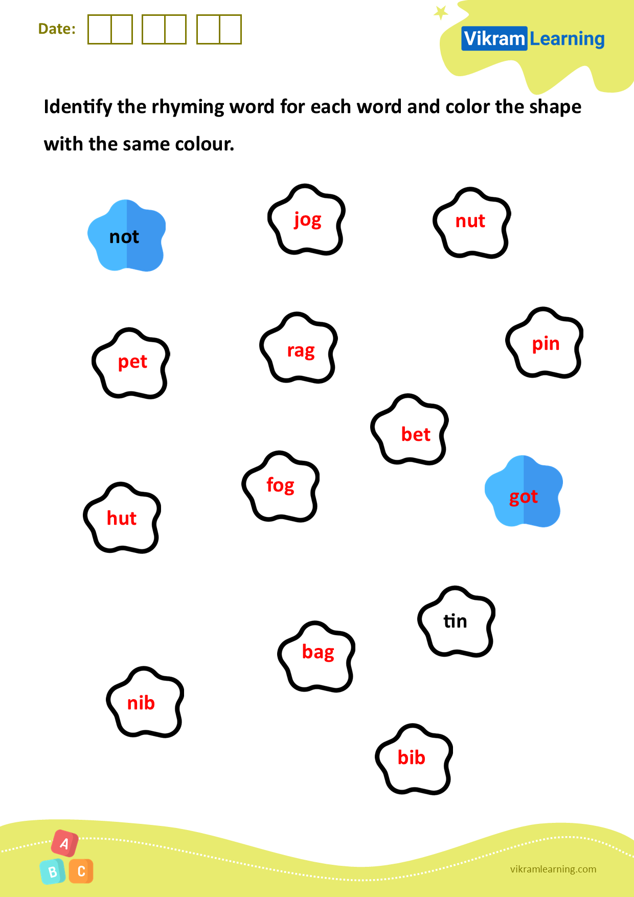Download Identify The Rhyming Word For Each Word And Color The Splash With The Same Color Worksheets Vikramlearning