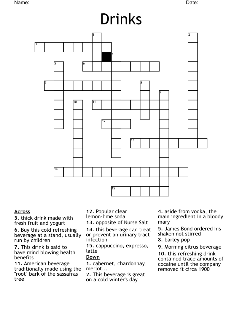 Drinks Crossword WordMint Drinks Crossword WordMint