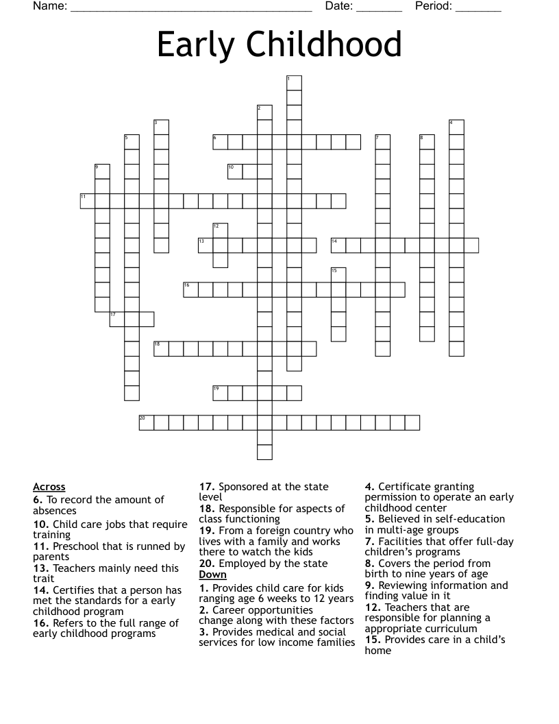Early Childhood Crossword WordMint Early Childhood Crossword WordMint