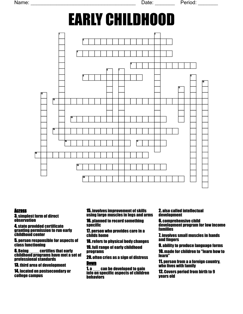 EARLY CHILDHOOD Crossword WordMint EARLY CHILDHOOD Crossword WordMint