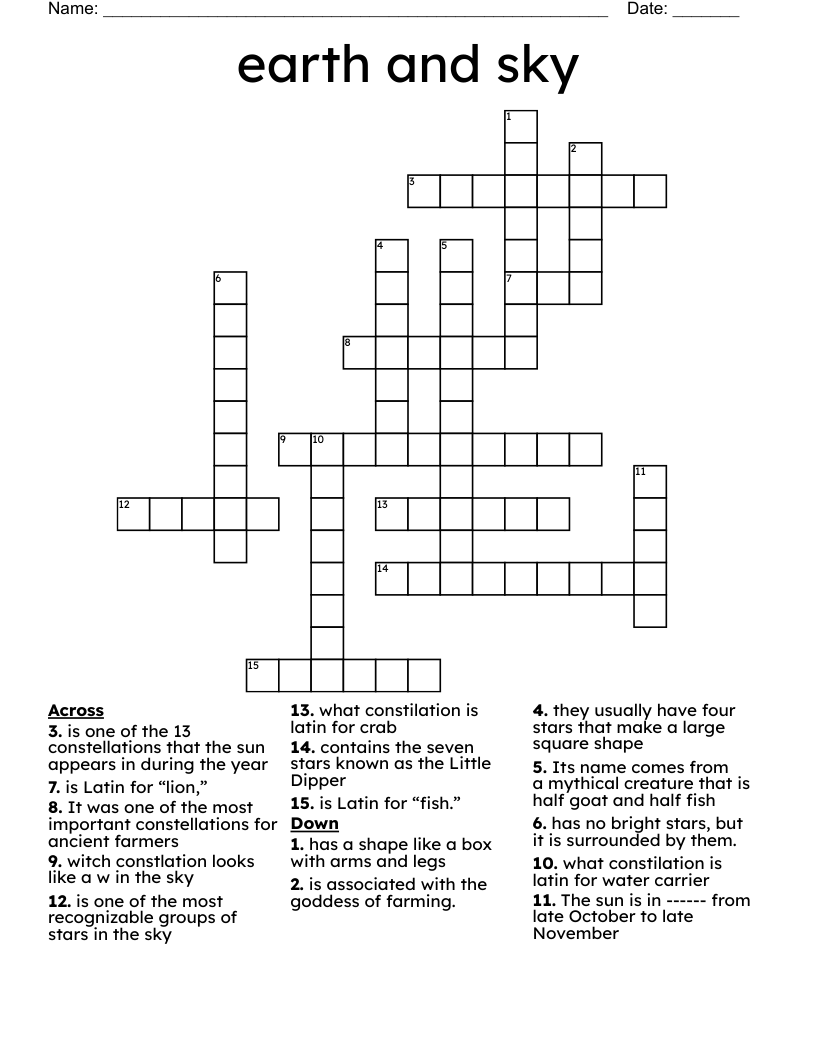 Earth And Sky Crossword WordMint Earth And Sky Crossword WordMint