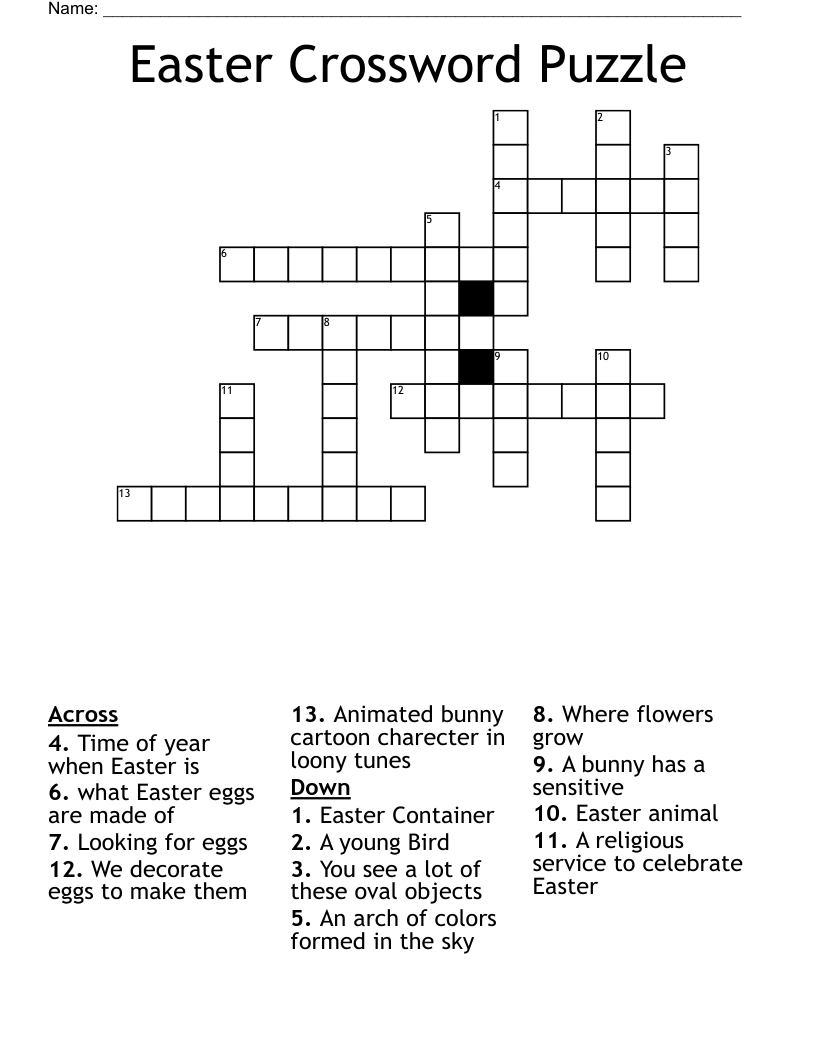 Easter Crossword Puzzle WordMint Easter Crossword Puzzle WordMint