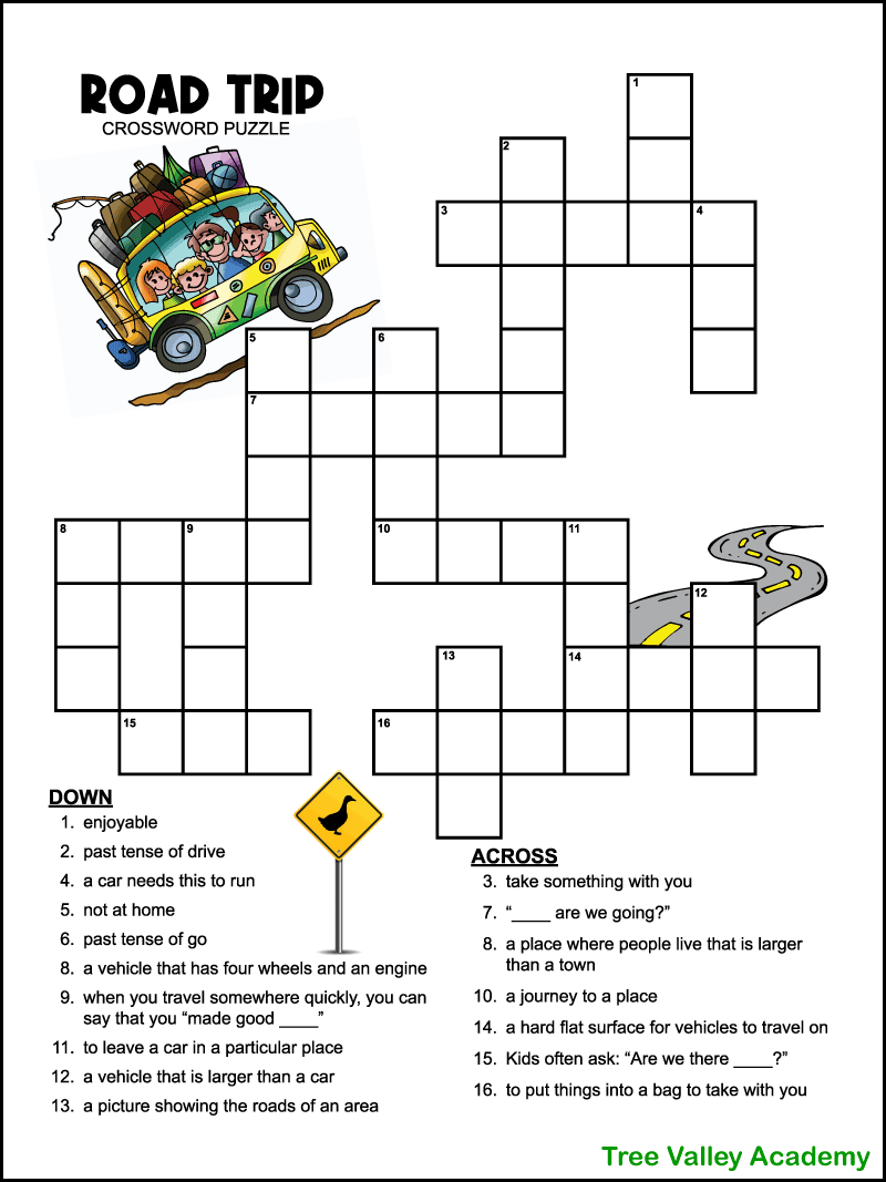 Easy Road Trip Crossword Puzzle For Kids Tree Valley Academy Worksheets Library Easy Road Trip Crossword Puzzle For Kids Tree Valley Academy Worksheets Library