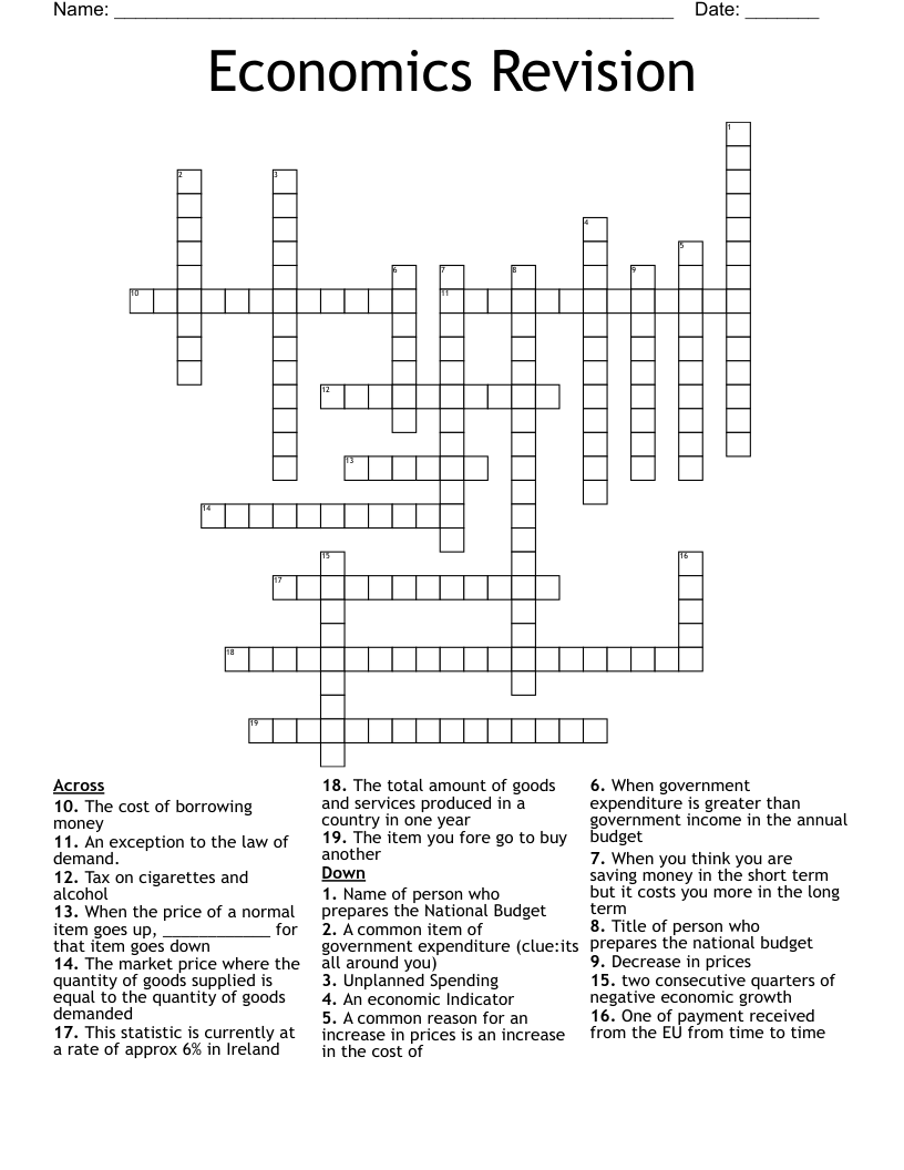 Economics Revision Crossword WordMint Economics Revision Crossword WordMint