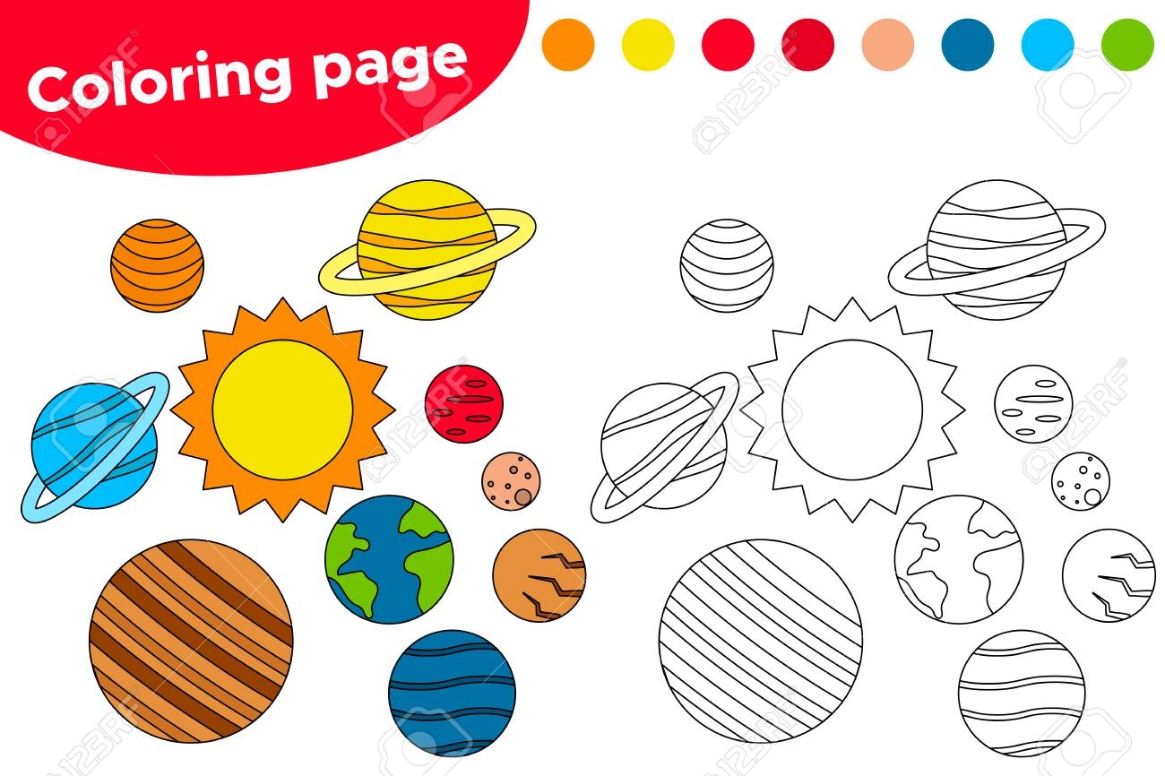 Educational Game For Preschool Kids Printable Coloring Page Or Book Cartoon Solar System Vector Illustration Royalty Free SVG Cliparts Vectors And Stock Illustration Image 125178823 