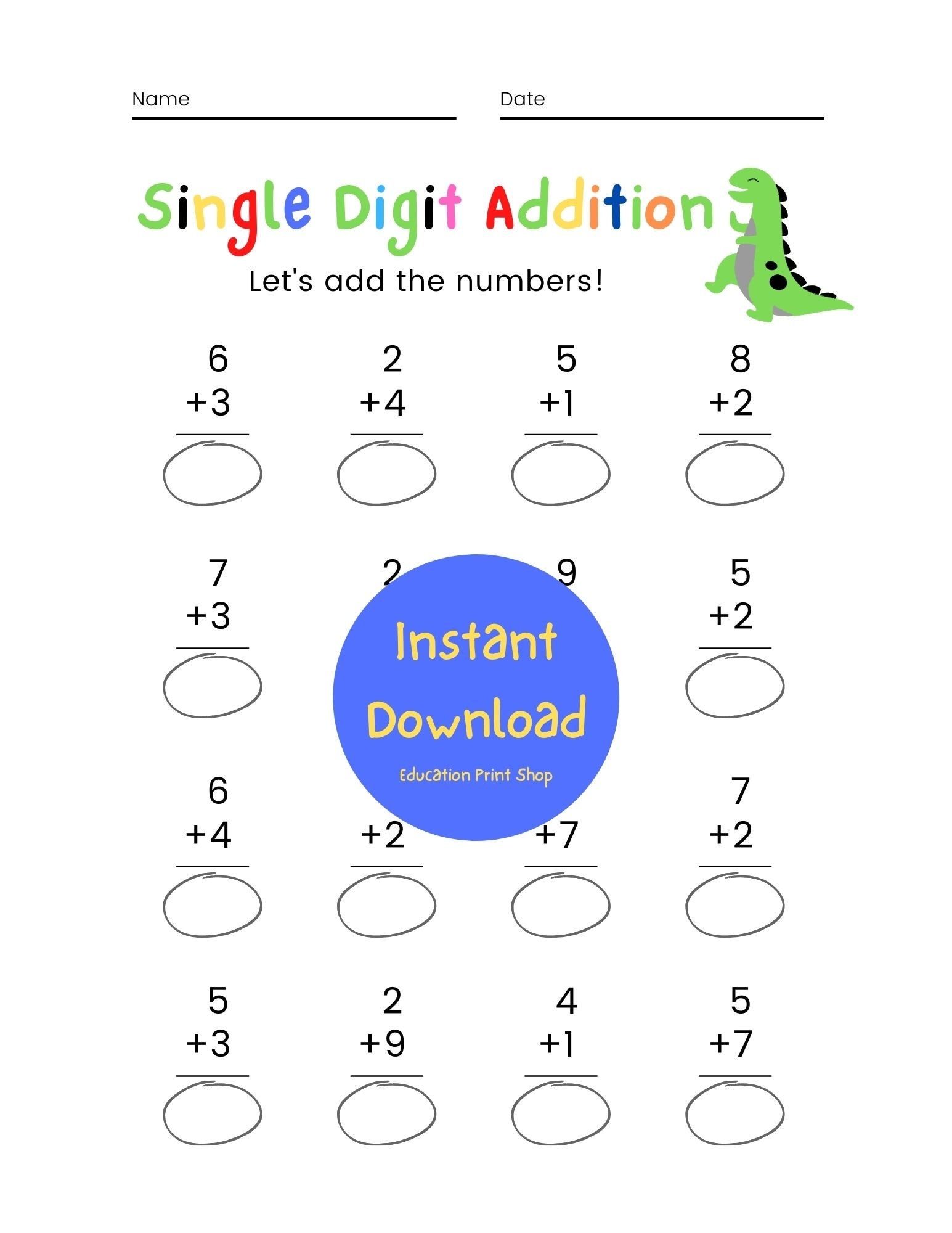 Educational Single Digit Addition Math Worksheet 1st Grade 2nd Grade 2pack Etsy Educational Single Digit Addition Math Worksheet 1st Grade 2nd Grade 2pack Etsy