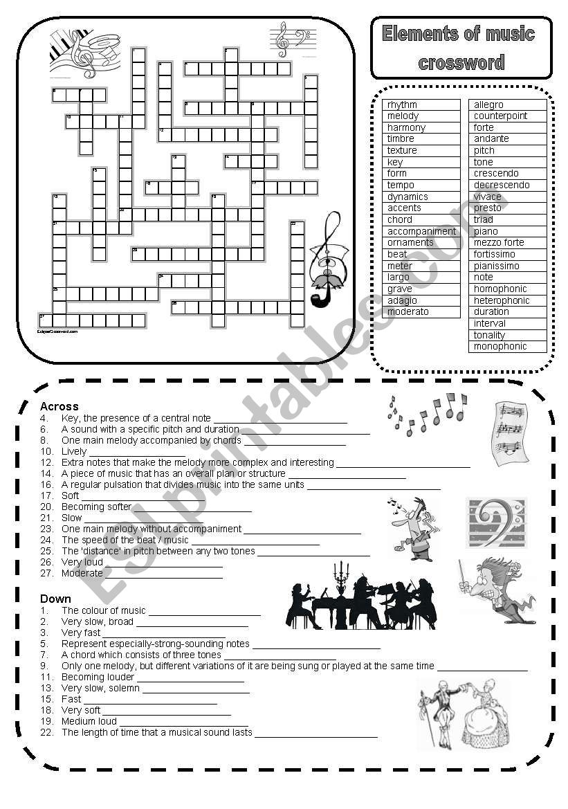 Elements Of Music Crossword ESL Worksheet By Marta V Worksheets Library Elements Of Music Crossword ESL Worksheet By Marta V Worksheets Library