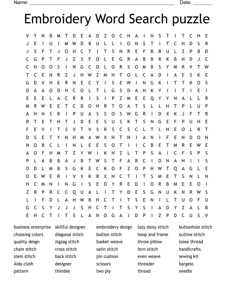 Embroidery Word Search Puzzle WordMint Embroidery Word Search Puzzle WordMint