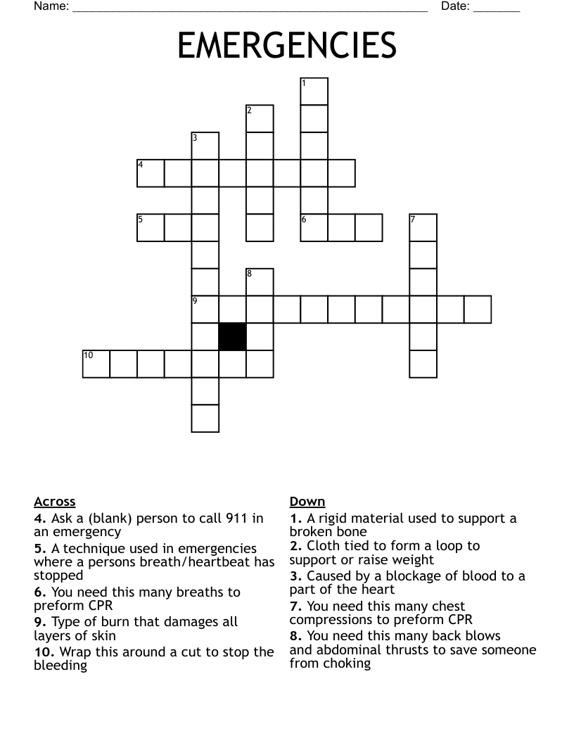 EMERGENCIES Crossword WordMint