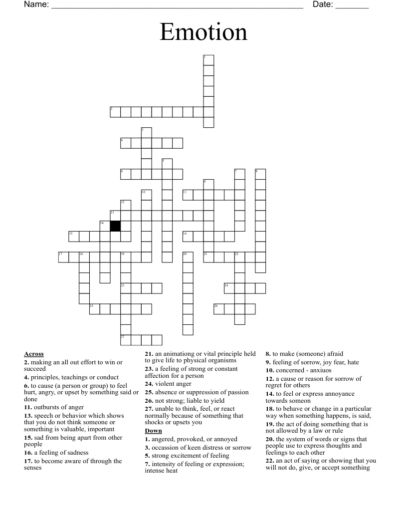 Emotion Crossword WordMint Emotion Crossword WordMint