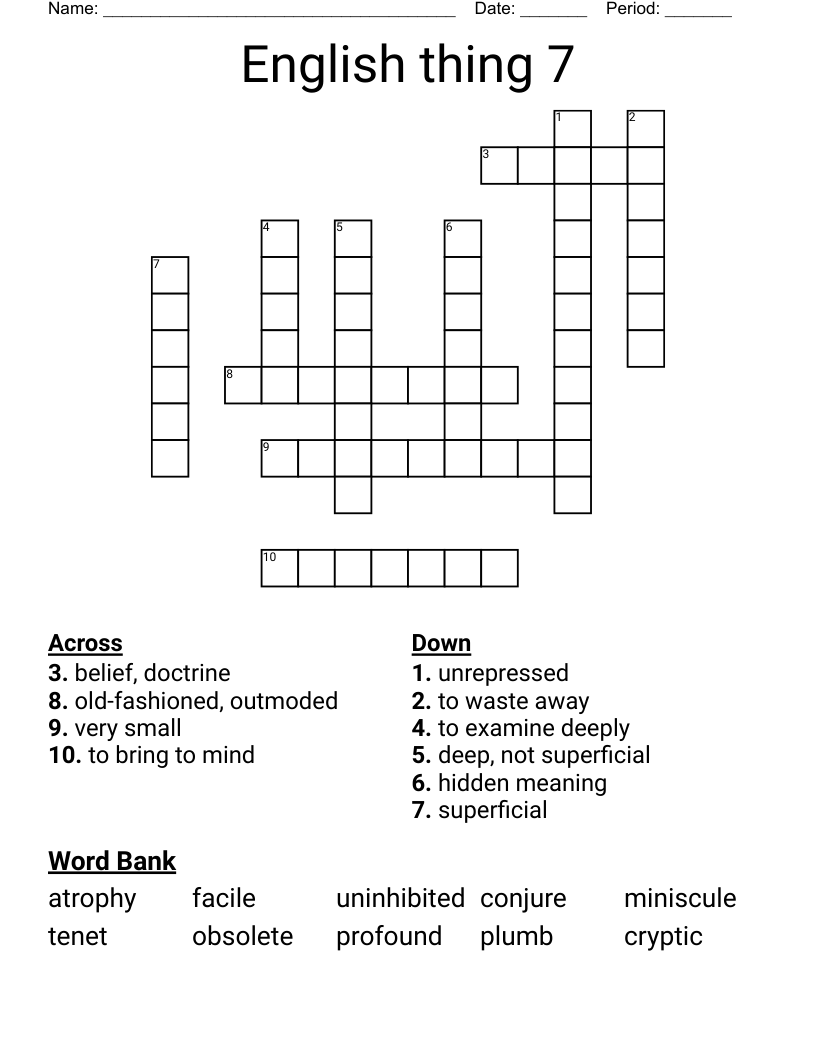 English Thing 7 Crossword WordMint English Thing 7 Crossword WordMint