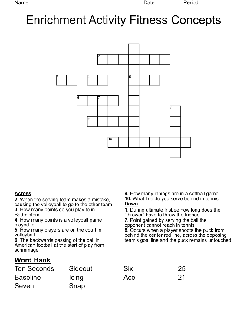 Enrichment Activity Fitness Concepts Crossword WordMint Enrichment Activity Fitness Concepts Crossword WordMint