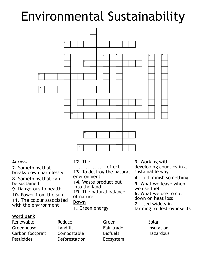 Environmental Sustainability Crossword WordMint Environmental Sustainability Crossword WordMint