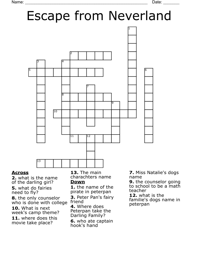Escape From Neverland Crossword WordMint Escape From Neverland Crossword WordMint