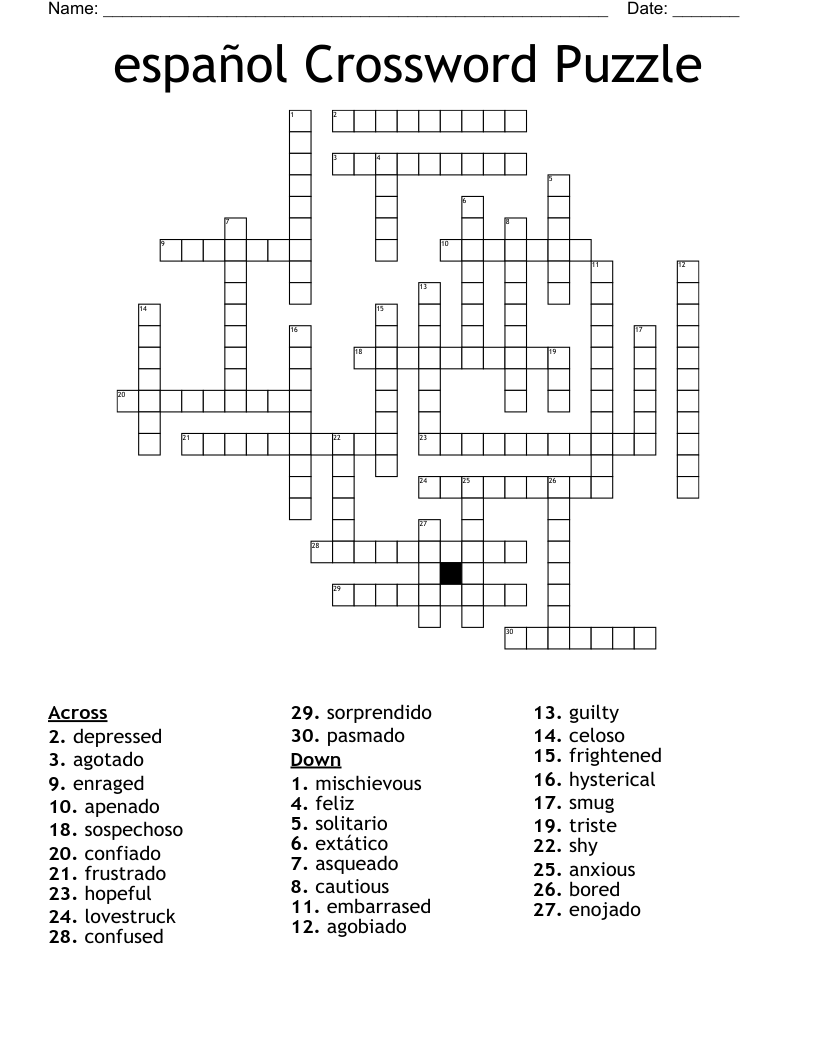 Espa ol Crossword Puzzle WordMint Espa ol Crossword Puzzle WordMint