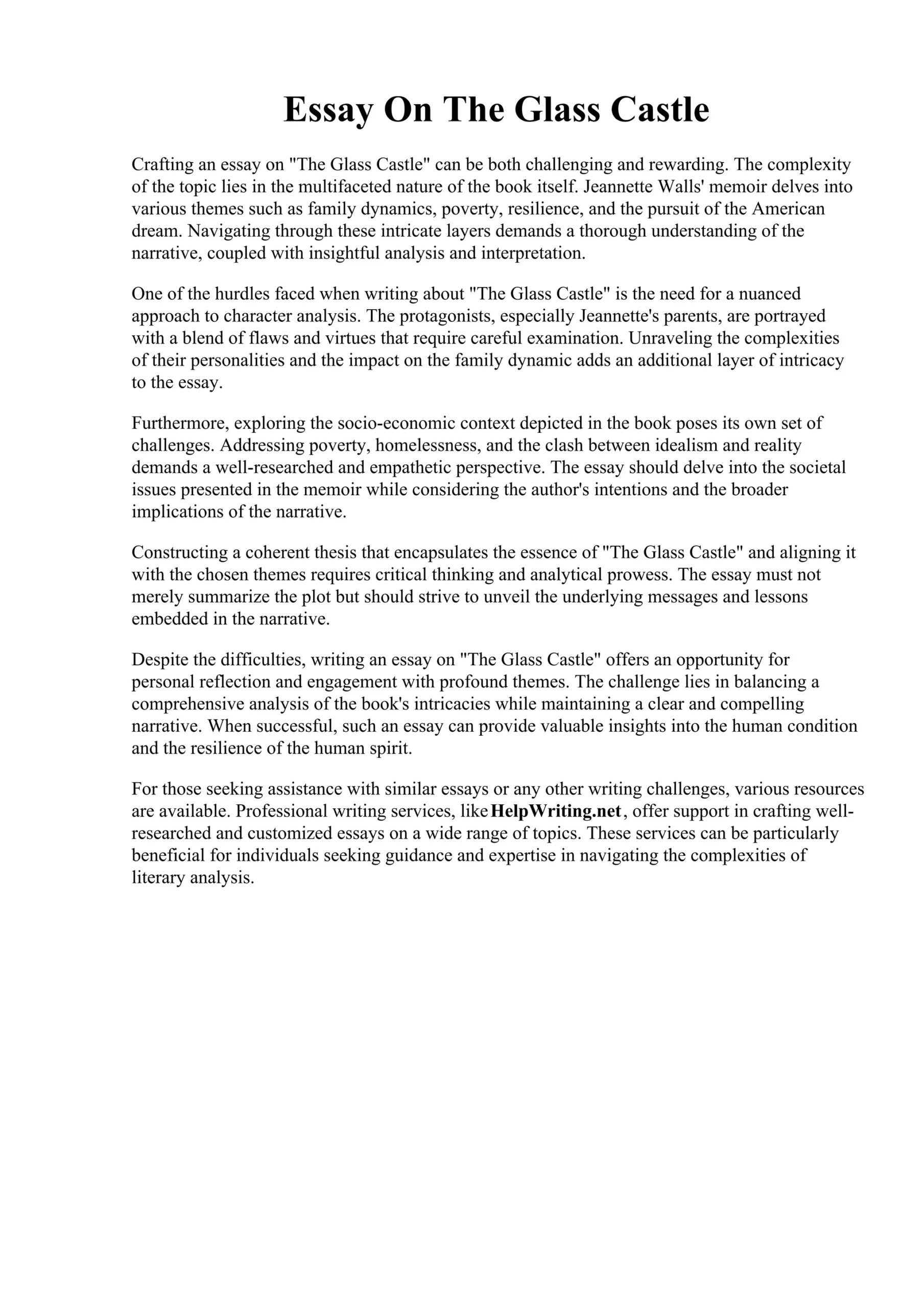 Essay On The Glass Castle PDF Essay On The Glass Castle PDF