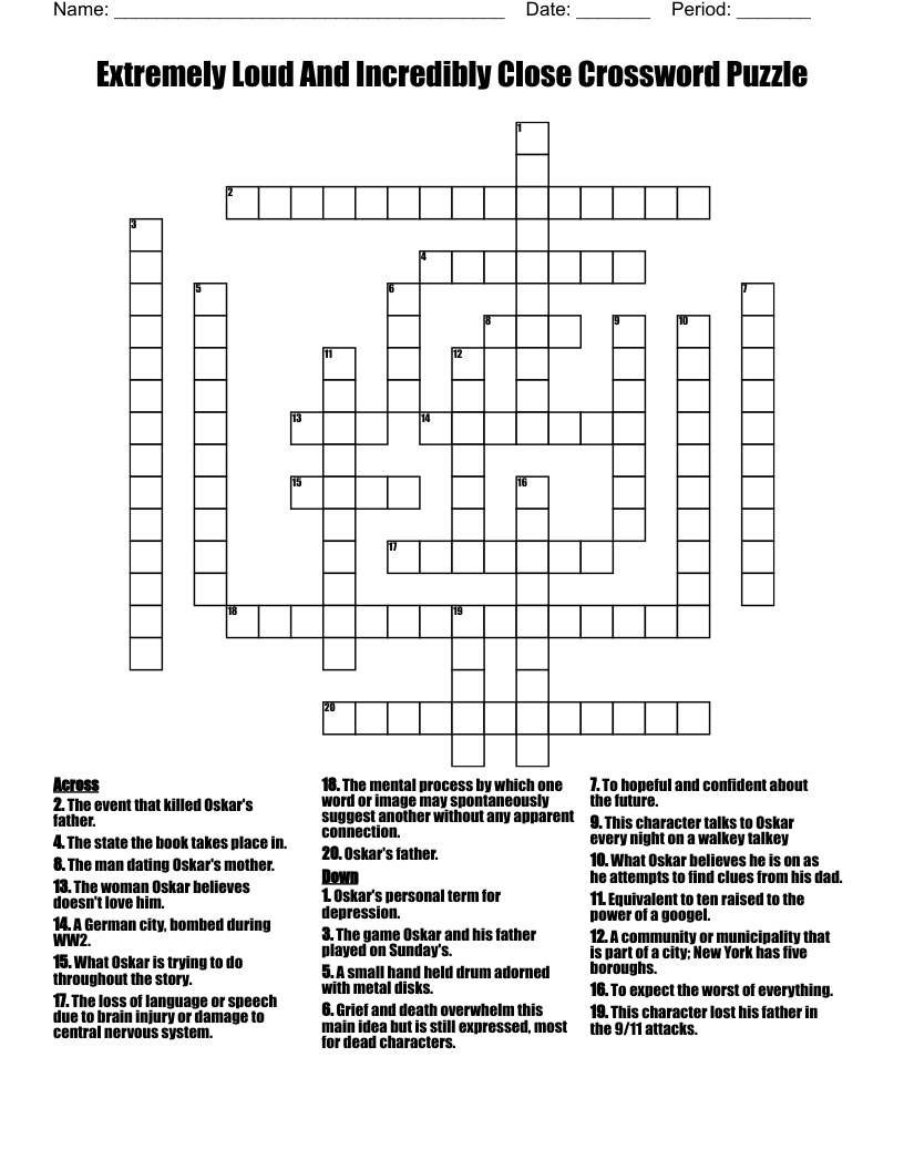 Extremely Loud And Incredibly Close Crossword Puzzle WordMint Extremely Loud And Incredibly Close Crossword Puzzle WordMint